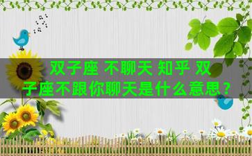 双子座 不聊天 知乎 双子座不跟你聊天是什么意思？
